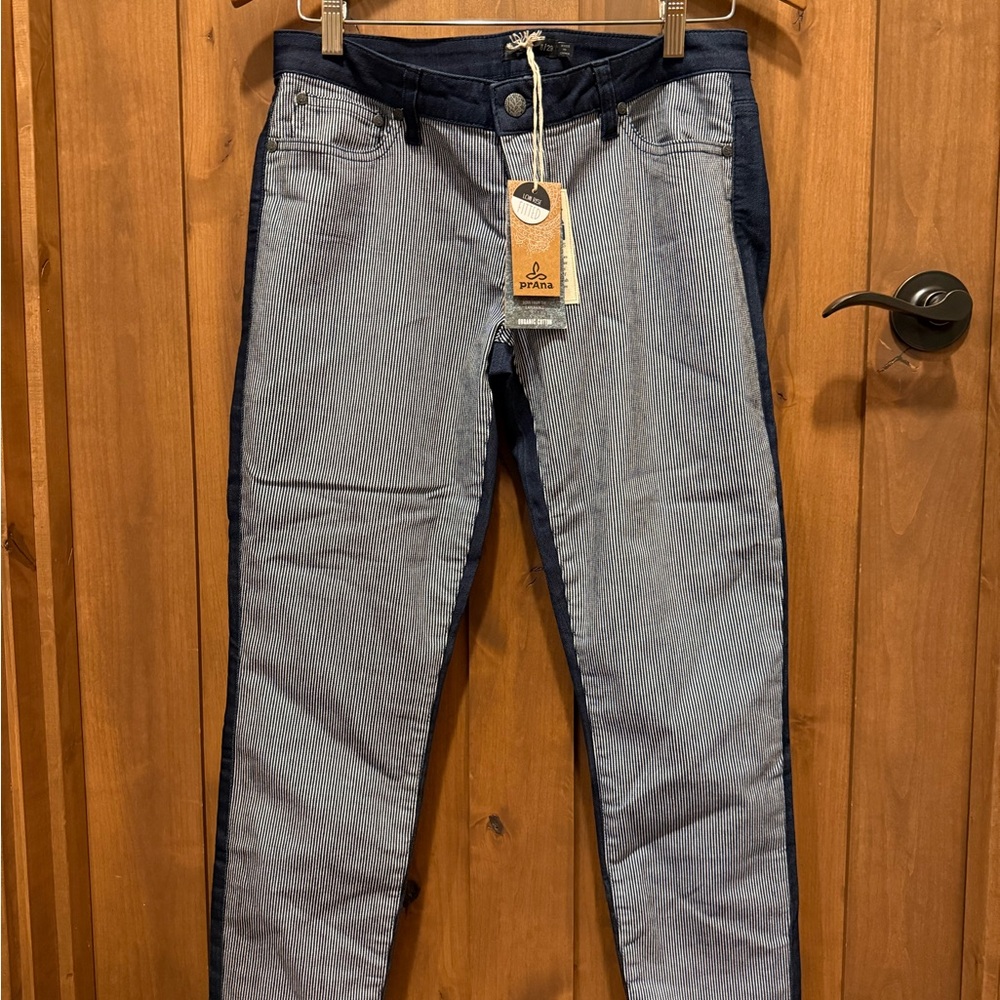 Prana Jett Capri Two-Tone vertical stripes Blue Skinny Jeans